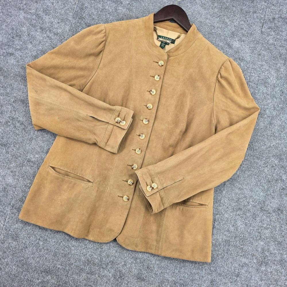 Lauren Ralph Lauren Tan Suede Leather Button Front Jacket Tan 10